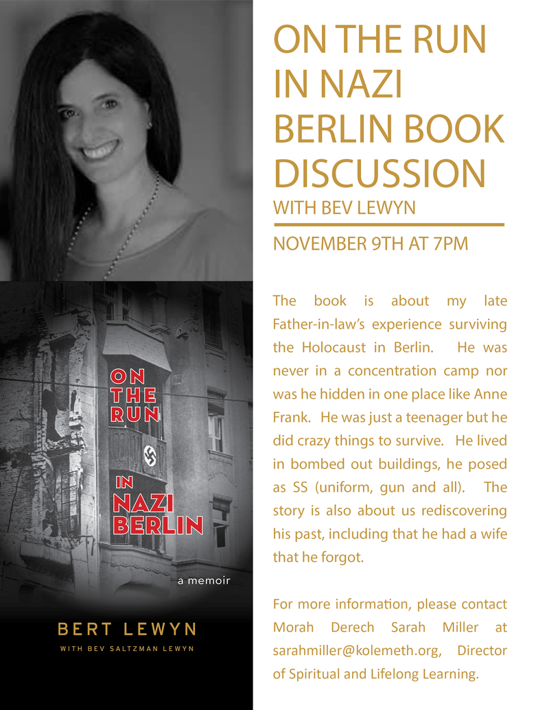 Banner Image for On The Run in Nazi Berlin Book Discussion with Bev Lewyn, November 9th at 7pm
