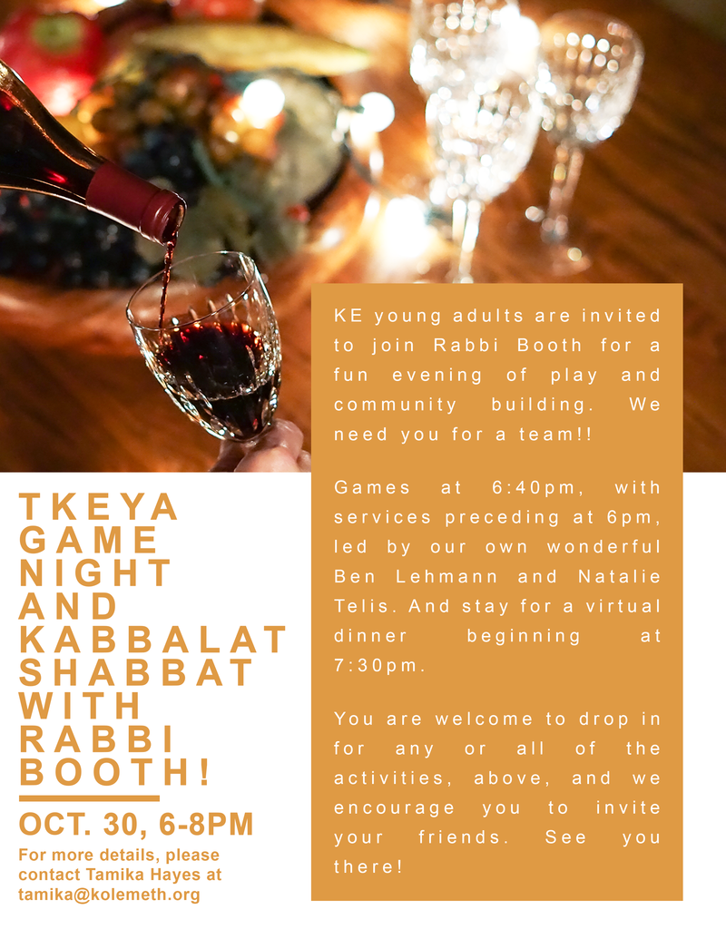 Banner Image for TKEYA Virtual Friday Night with Rabbi Booth